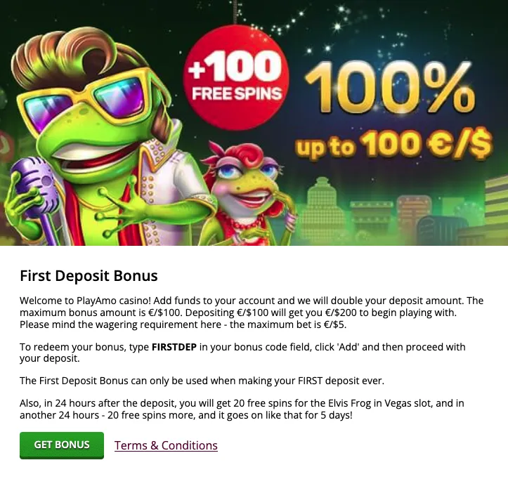 Playamo 1st Deposit Bonus 332x221