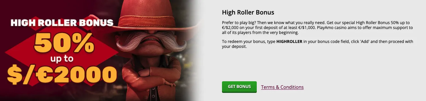 Playamo High Roller Bonus 332x221