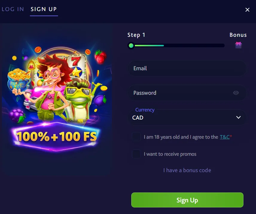 7bitcasino Signup 332x221
