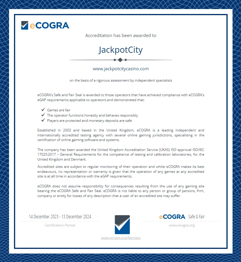 JackpotCity Auditor 332x221