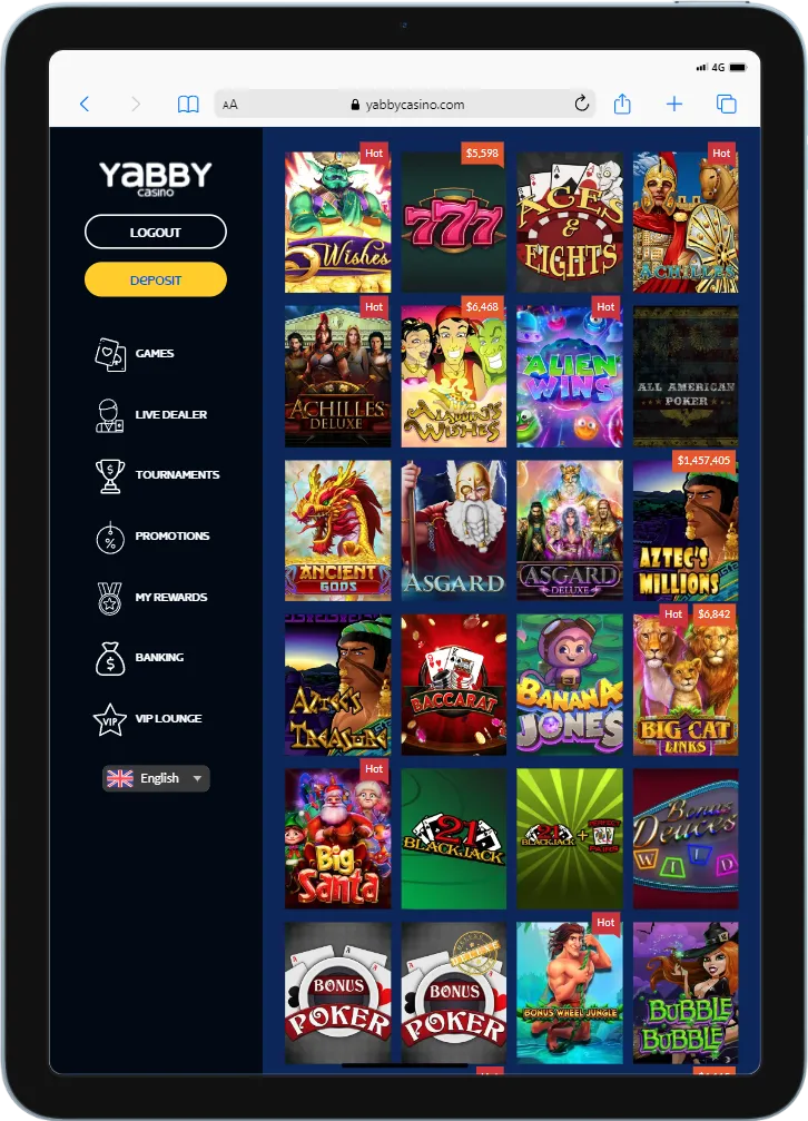 Yabby Casino Tablet