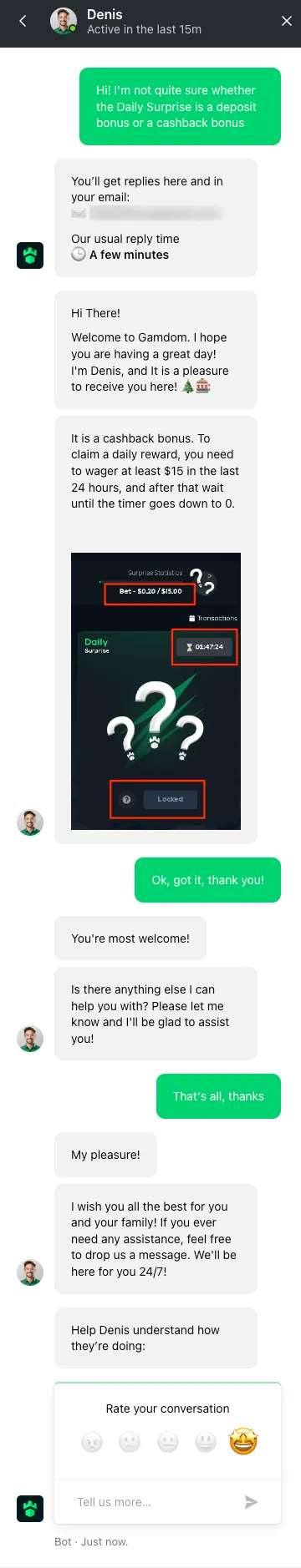 Gamdom Chat Support Request 332x221