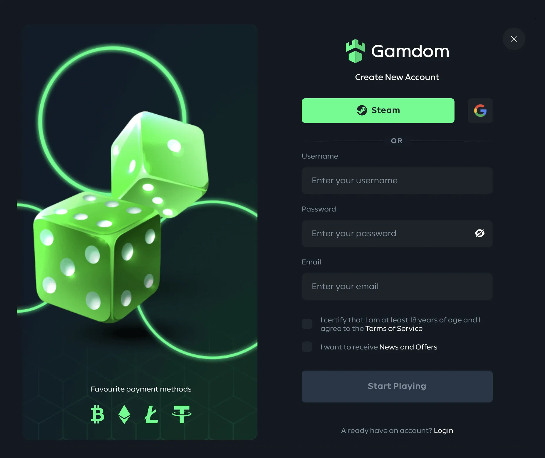 Gamdom Registration 332x221