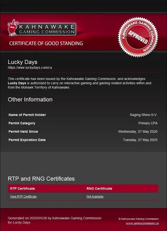 Lucky Days Kahnawake License 332x221