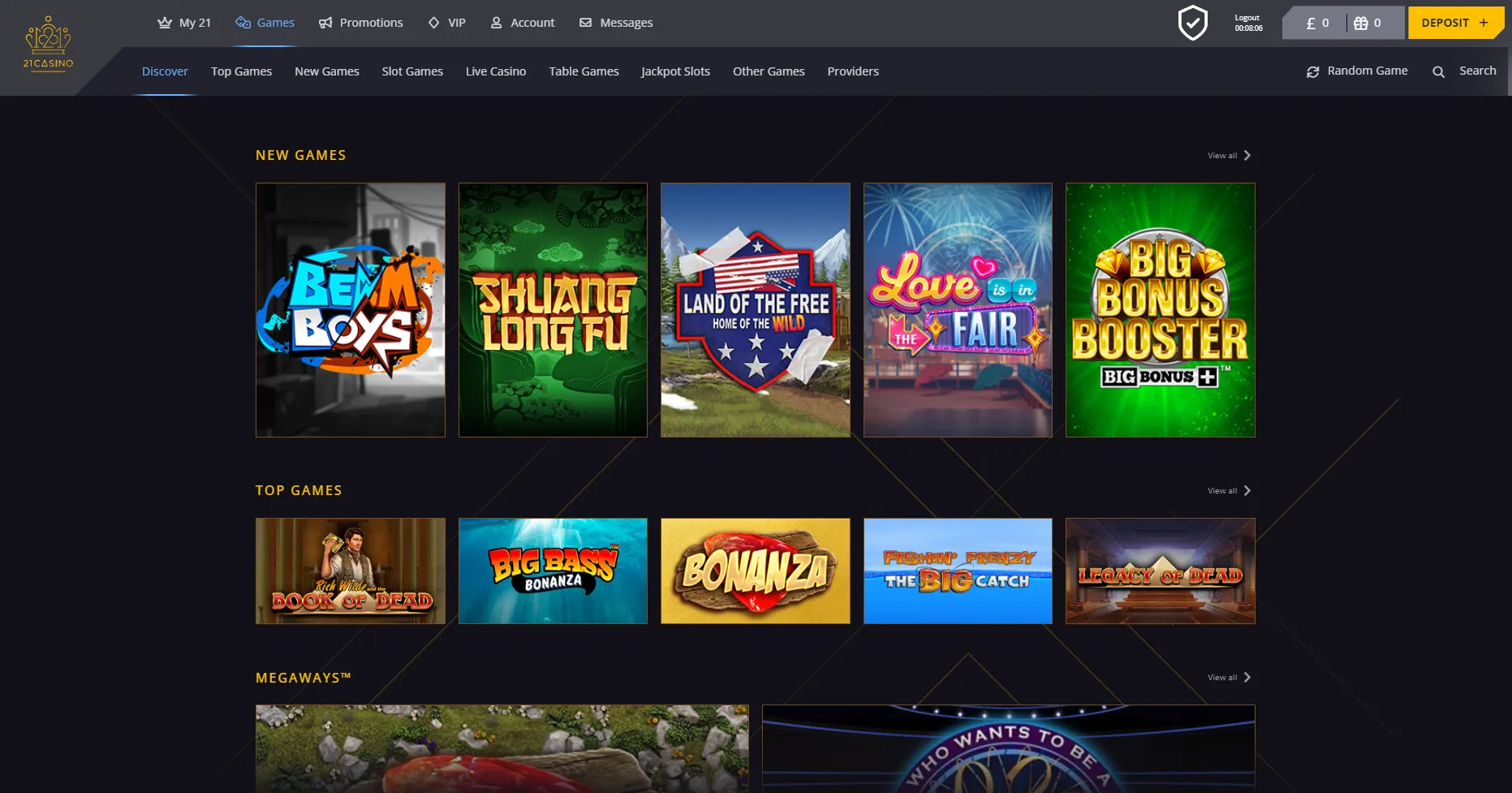 21casino Game Lobby 332x221