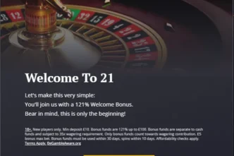 21casino Welcome Bonus 332x221