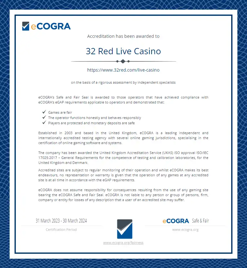 32 Red Casino Auditors Live Casino 332x221