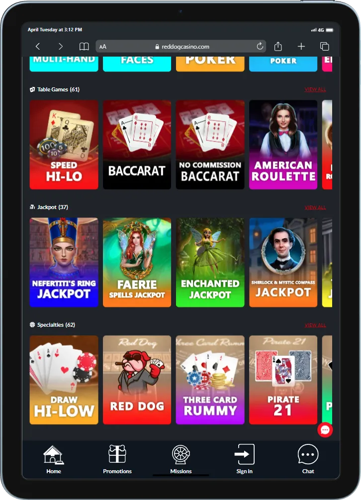 Red Dog Casino Tablet