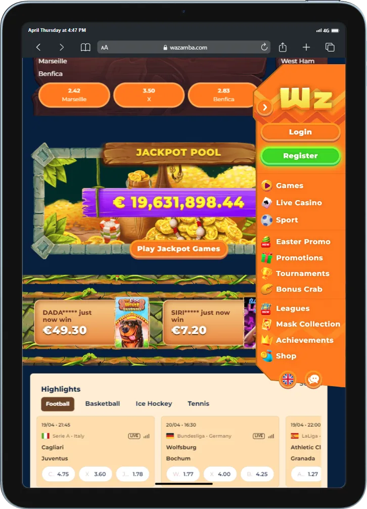 Wazamba Casino Tablet