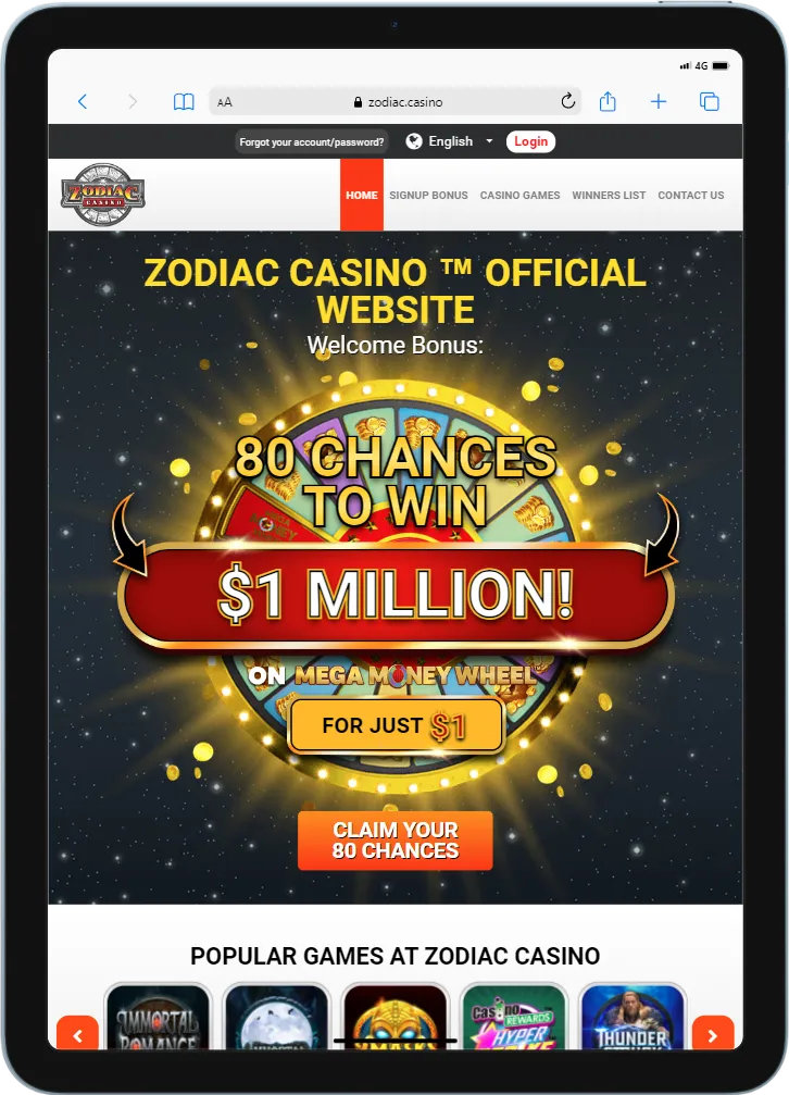 Zodiac Casino Tablet