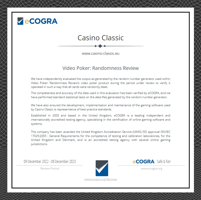 Casino Classic Auditor Certificate 4 332x221