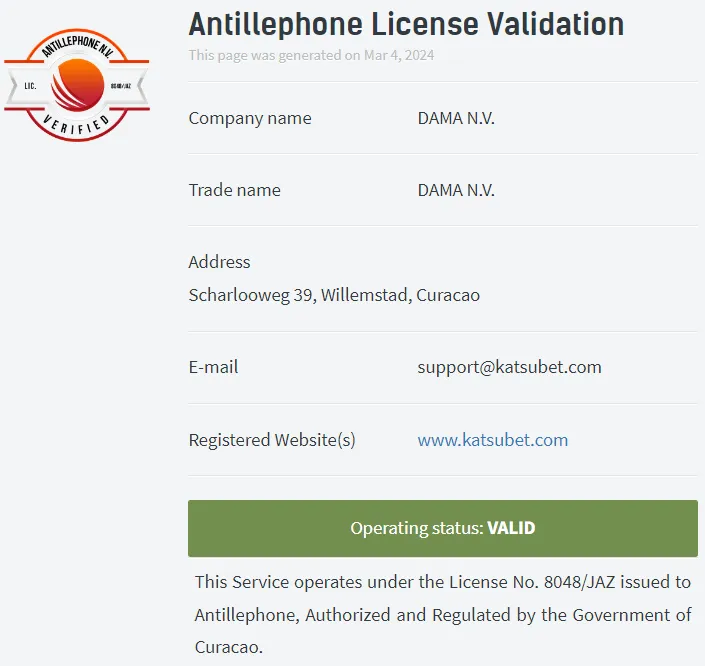 Katsubet License 332x221