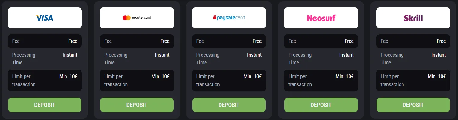 King Billy Casino Deposit Methods 332x221