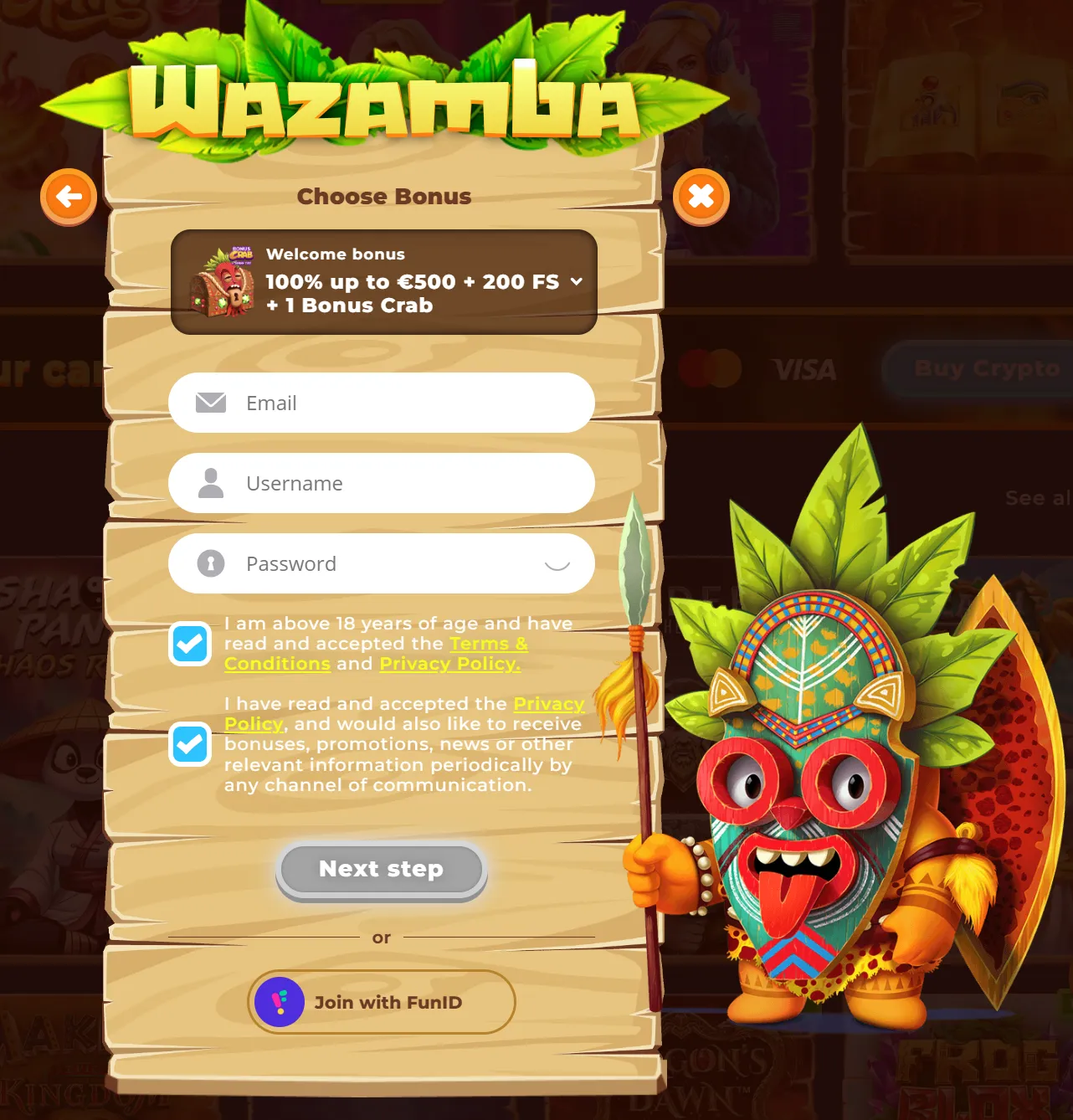 Wazamba Registration 332x221