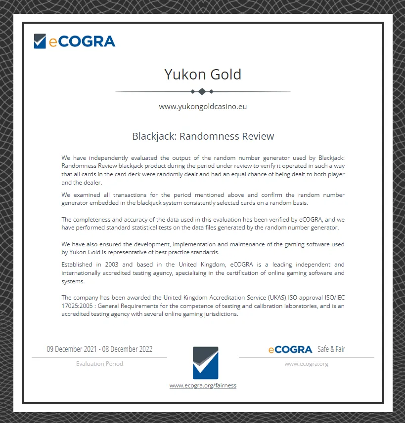 Yukon Gold Casino Auditor Certificate 3 332x221