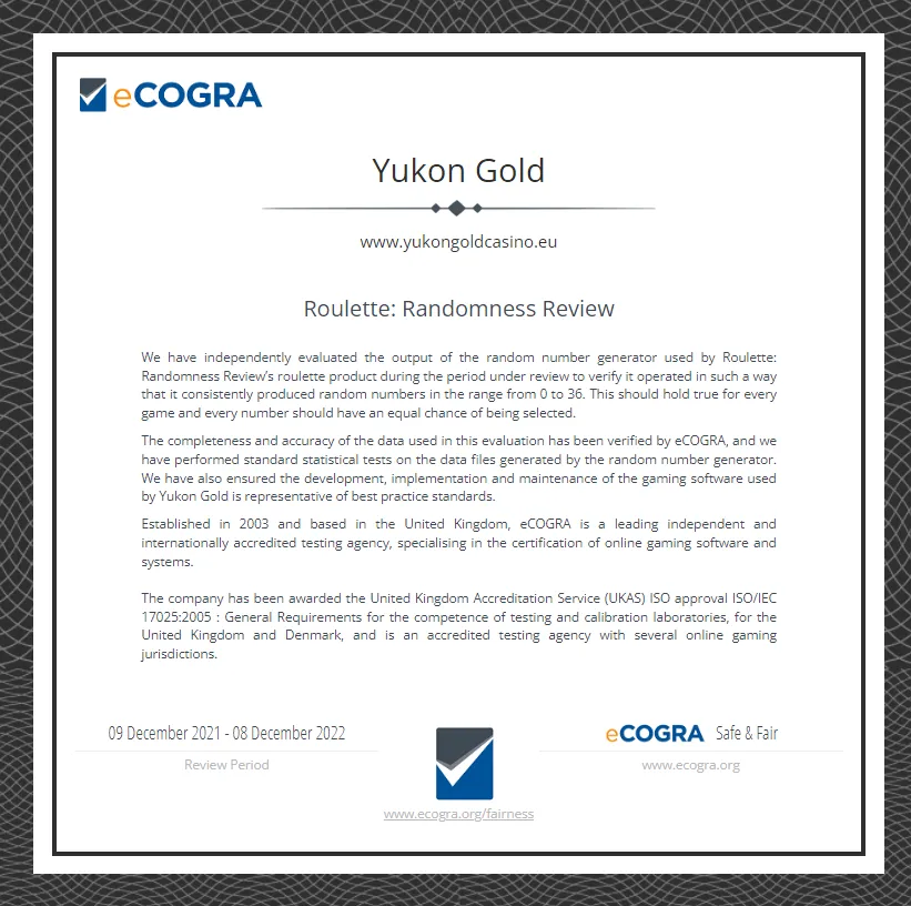 Yukon Gold Casino Auditor Certificate 4 332x221