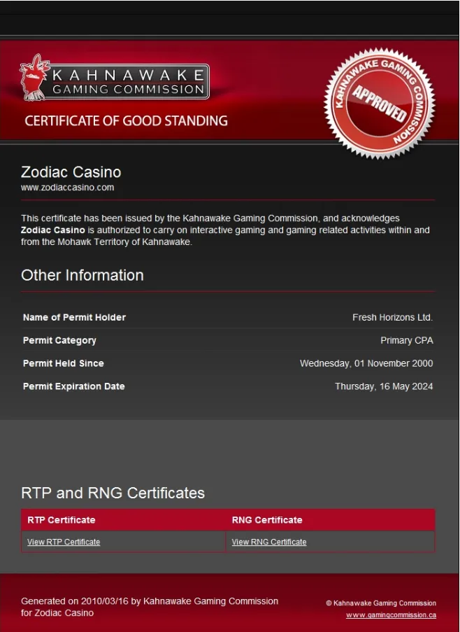 Zodiac Casino License 332x221