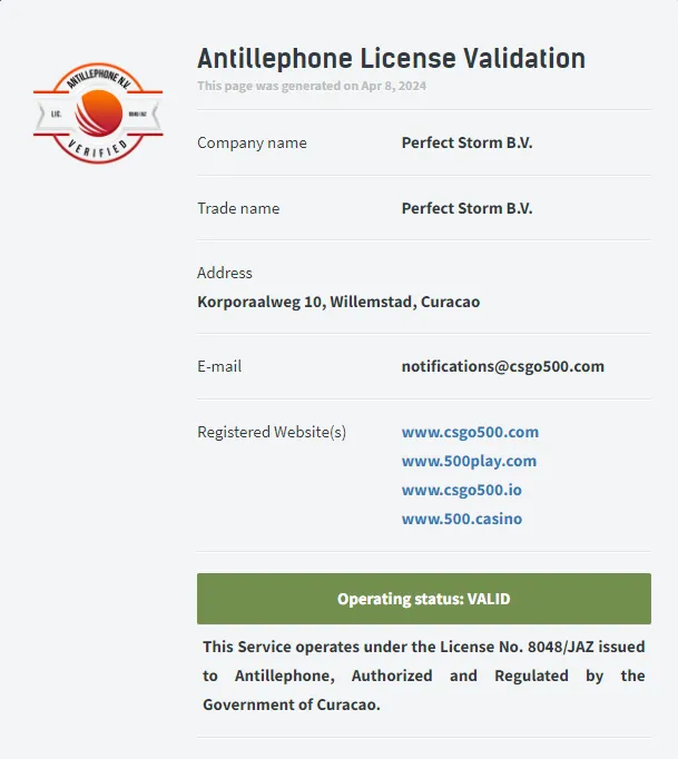 500 Casino License 332x221