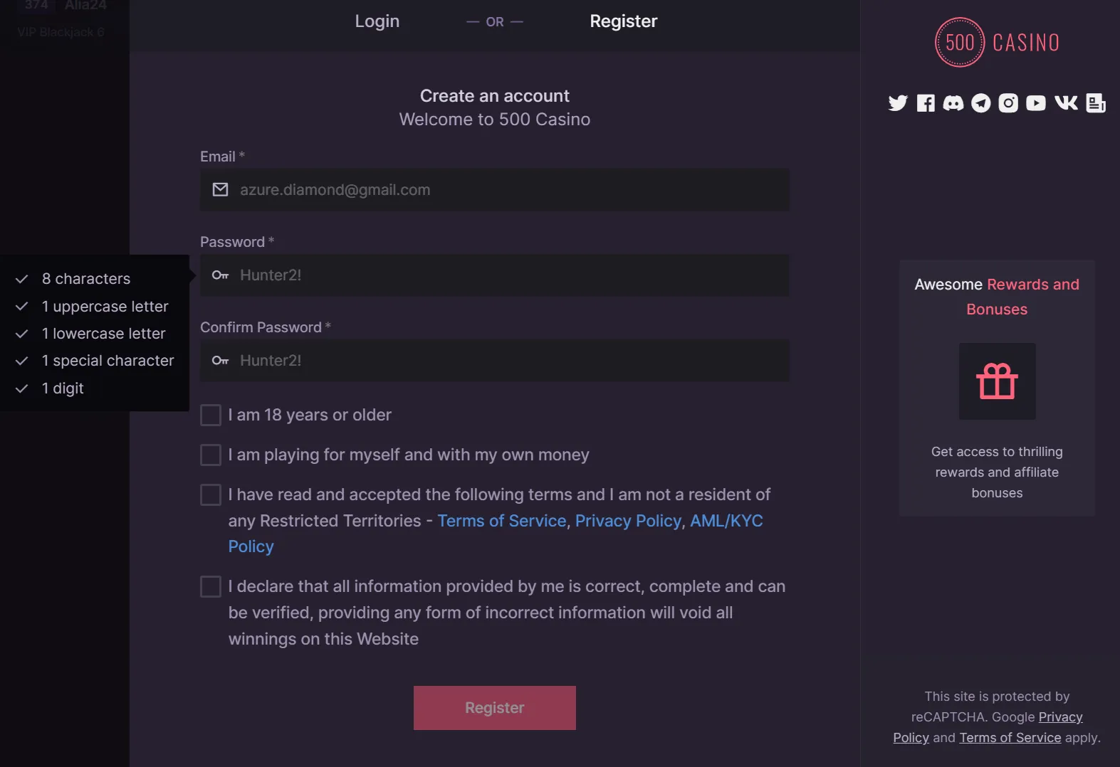 500 Casino Registration 332x221