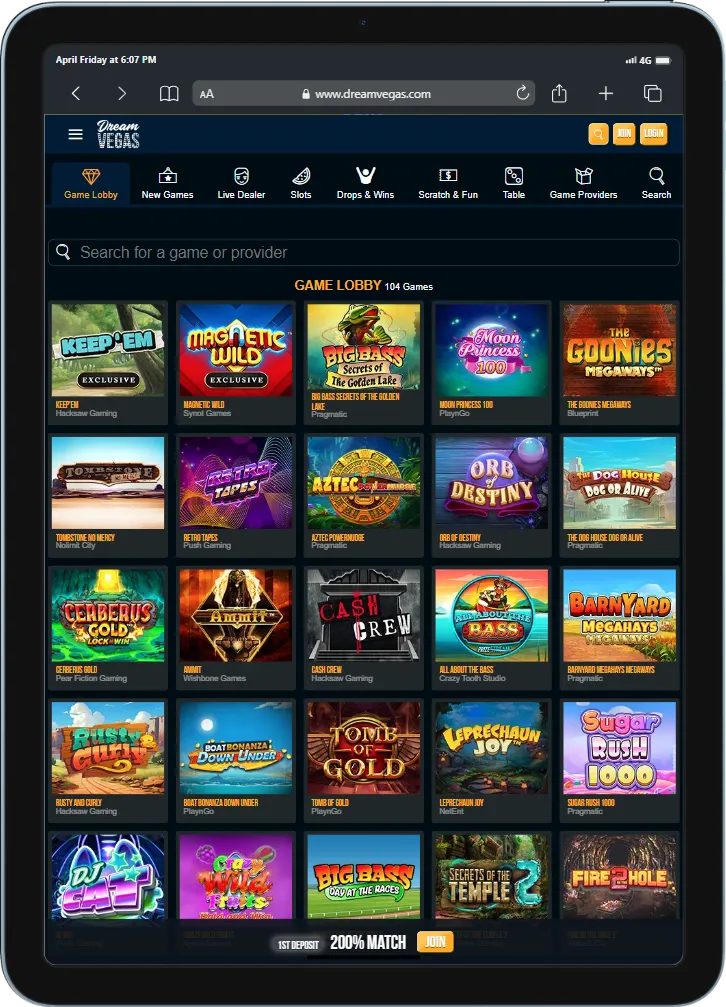 Dream Vegas Casino Tablet