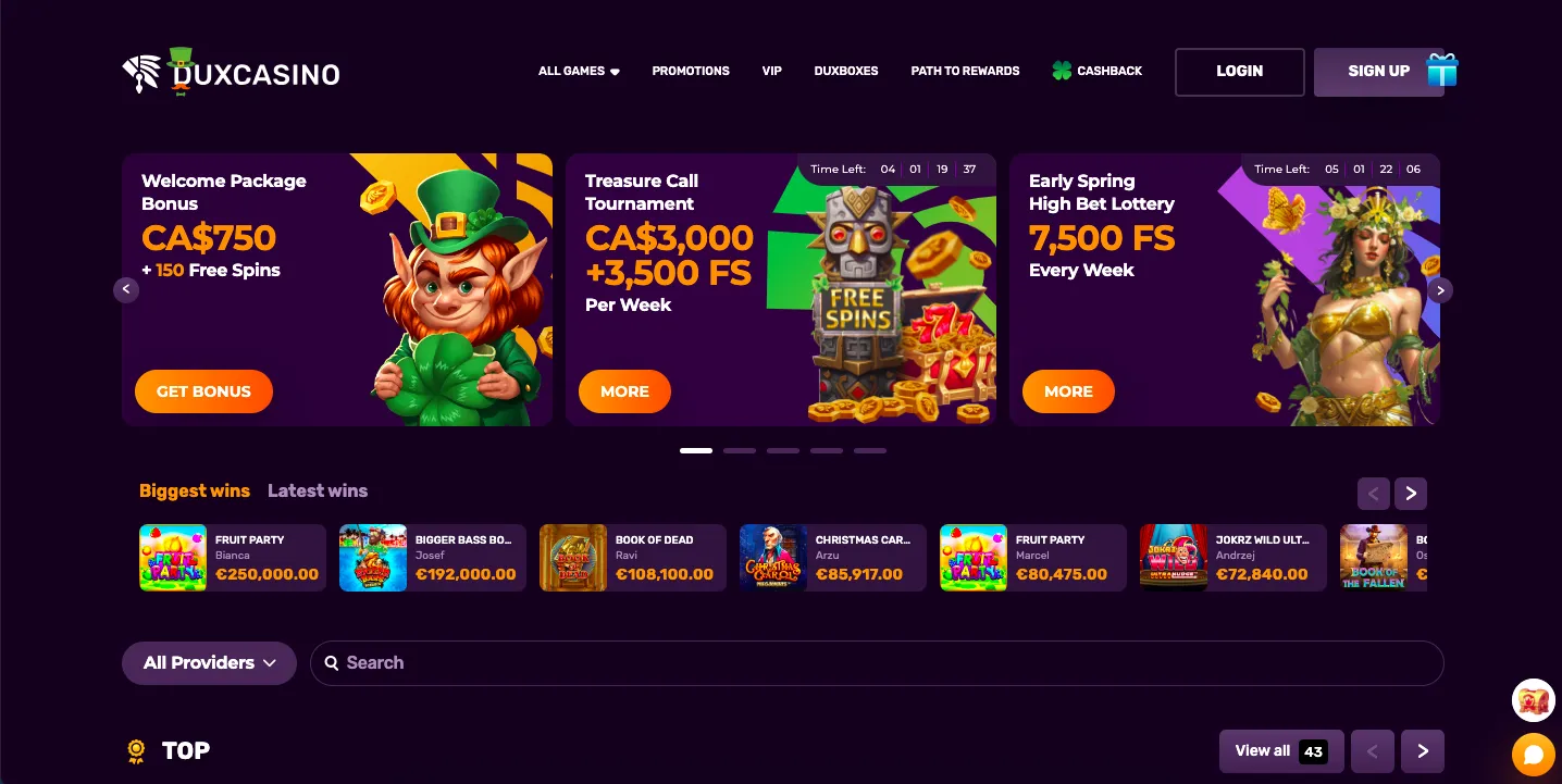 DuxCasino Main Page 332x221