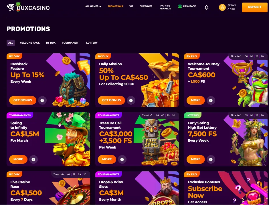 DuxCasino Promotions 332x221