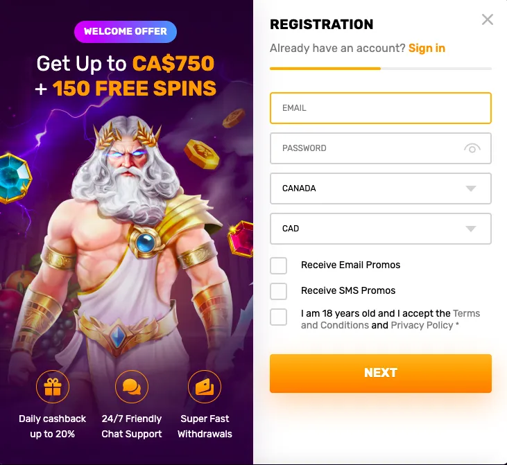 DuxCasino Registration 332x221