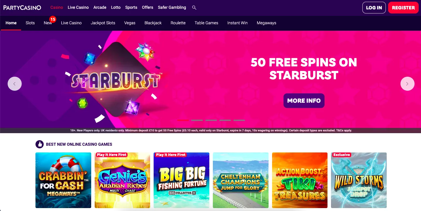 PartyCasino Main Page 332x221