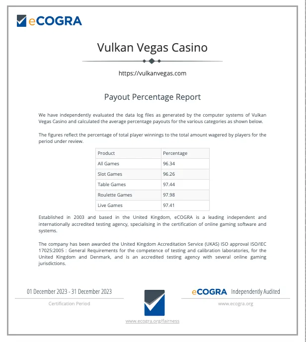 Vulkan Vegas Auditor Certificate  332x221