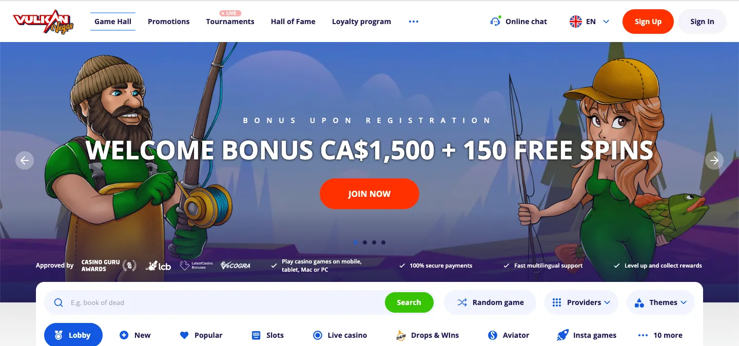 Vulkan Vegas Main Page 332x221