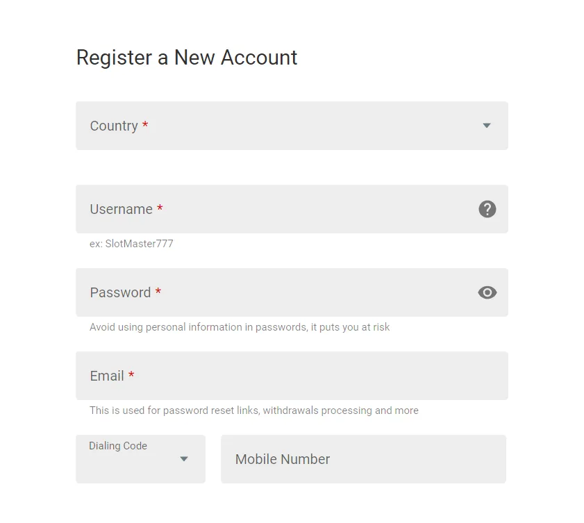 All Slots Casino Registration 332x221