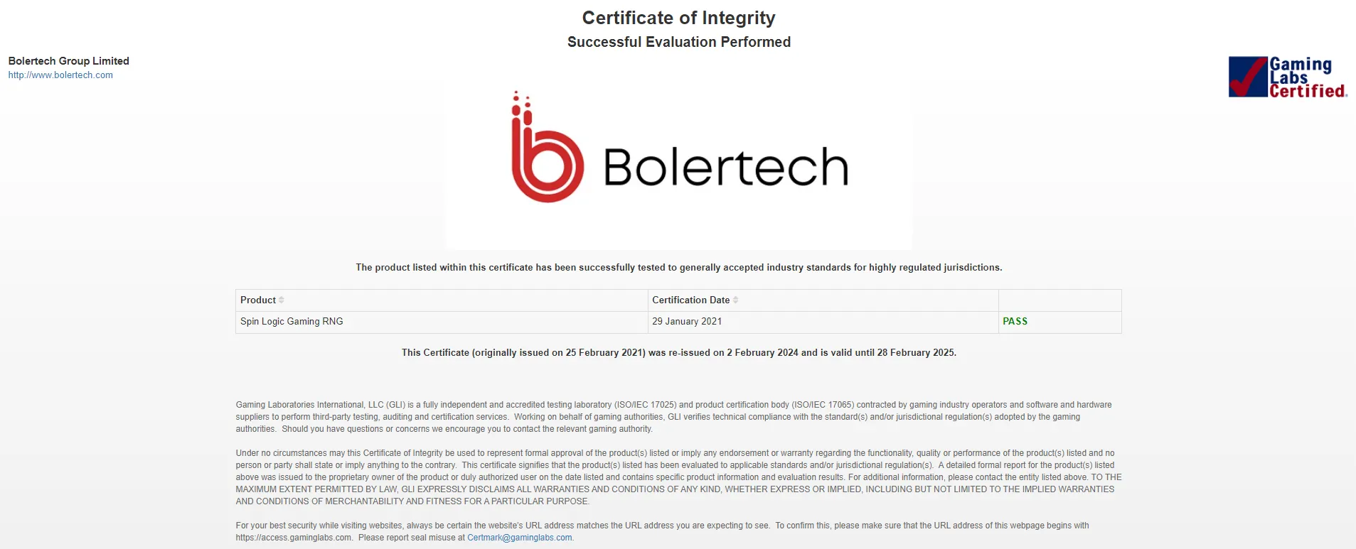 Brango Casino Auditor Certificate 332x221