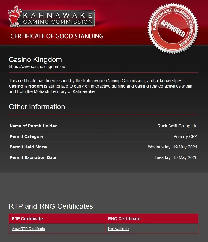 Casino Kingdom License 332x221