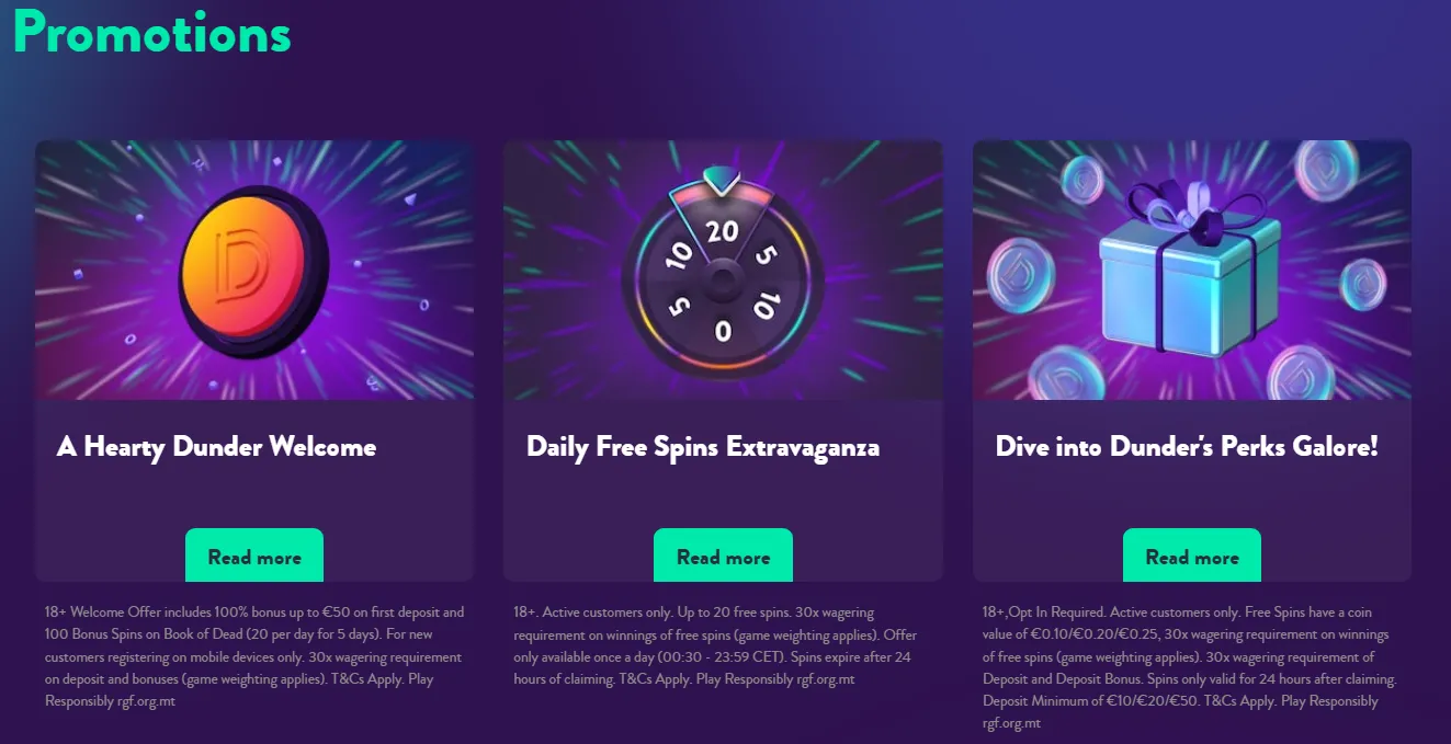 Dunder Casino Promotions 332x221