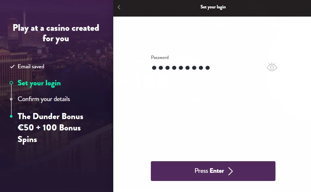 Dunder Casino Registration 2 332x221