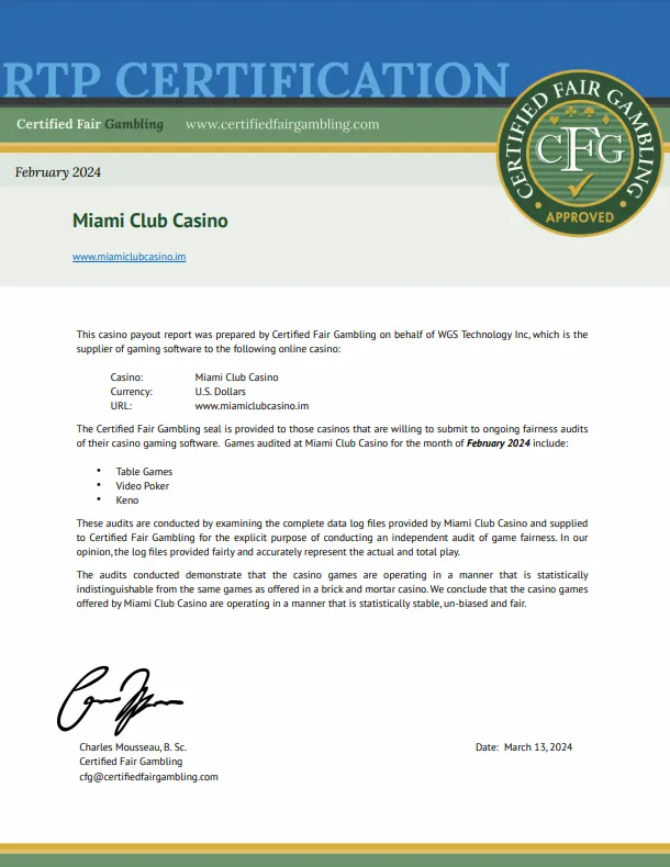 Miami Club Casino Auditor 332x221