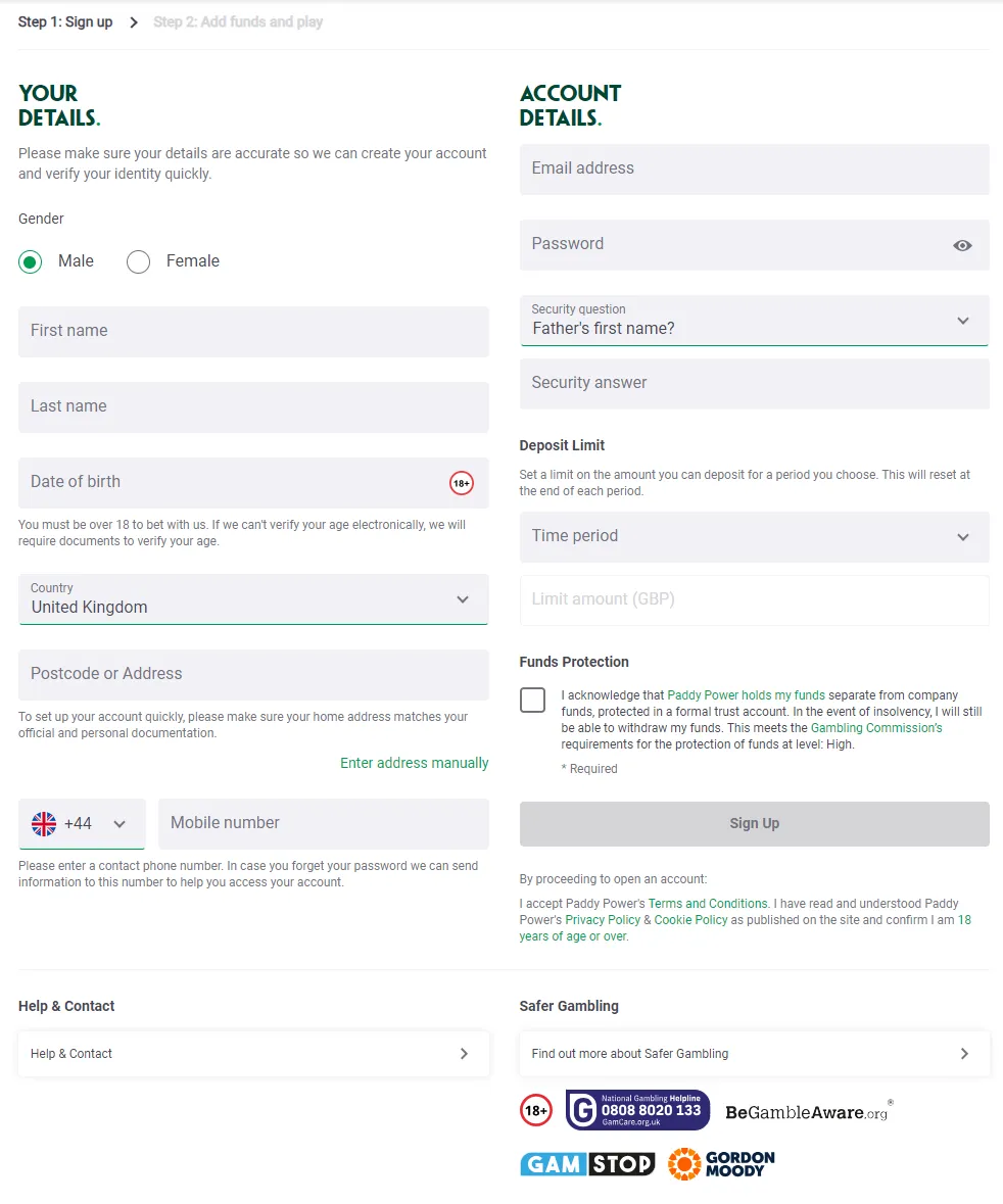 Paddy Power Registration 332x221