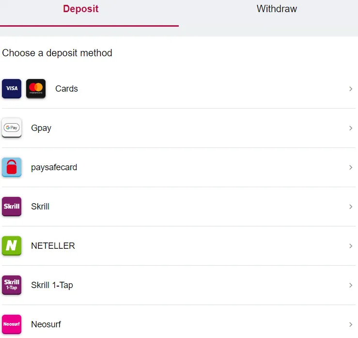 Ruby Fortune Deposit Methods 332x221