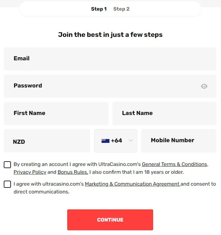 Ultra Casino Registration 2 332x221