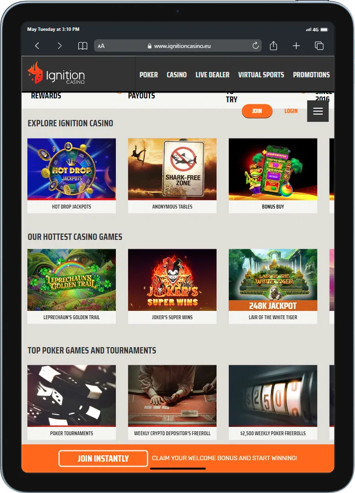 Ignition Casino Tablet