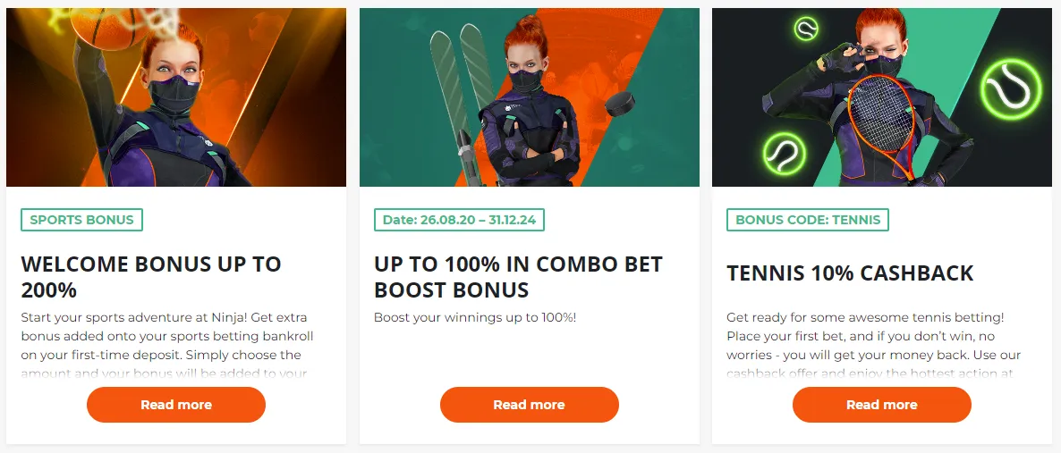 Ninja Casino Sports Bonuses 200x85