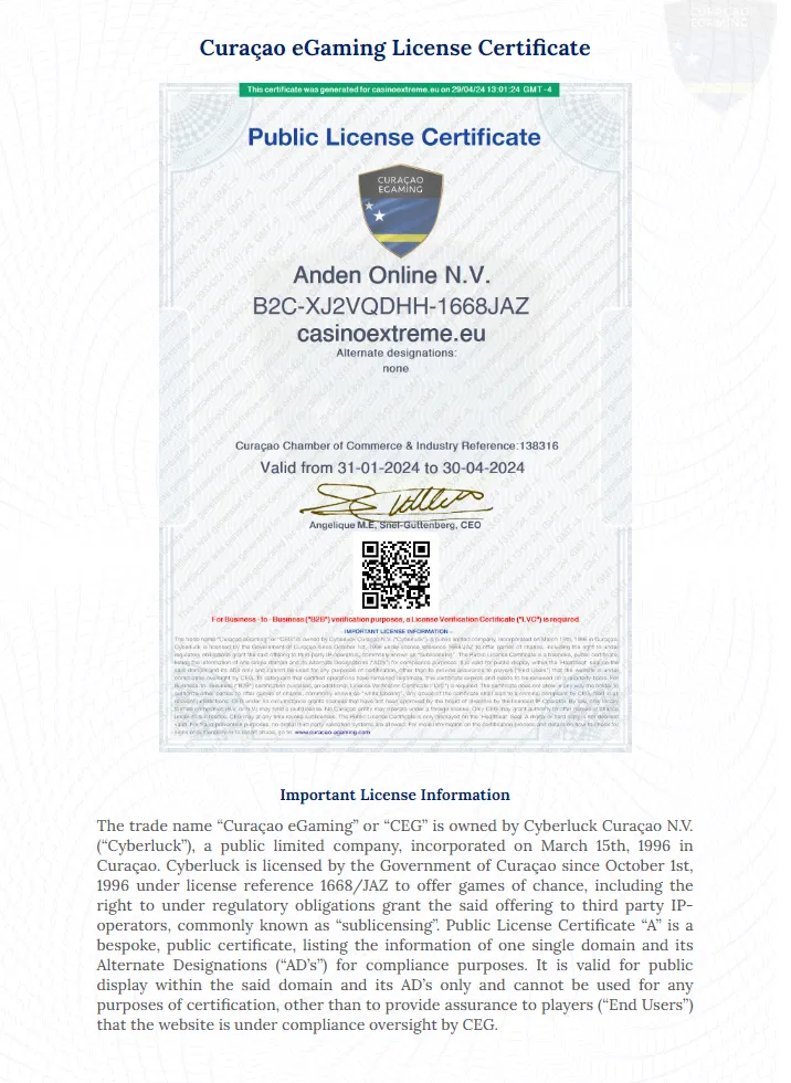 Extreme Casino License Certificate 2 332x221