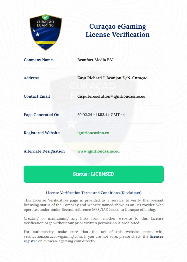 Ignition Casino License 332x221