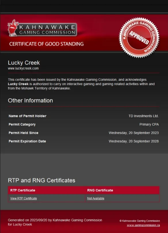Lucky Creak License 332x221
