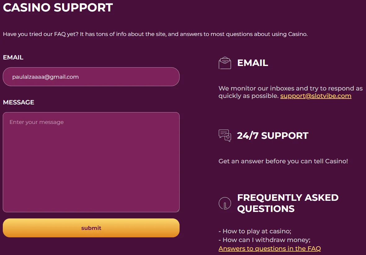 Slotvibe Casino Support 332x221