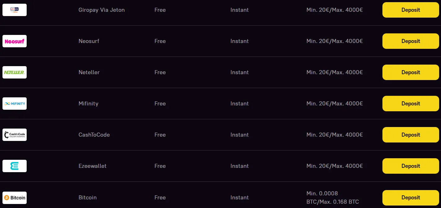 Zoome Casino Deposit Methods 2 332x221