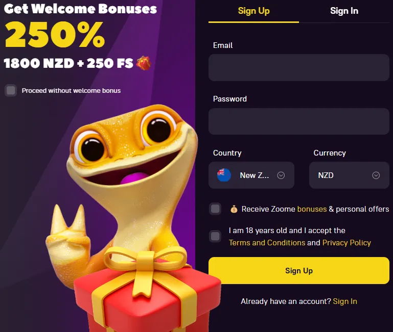 Zoome Casino Registration 332x221